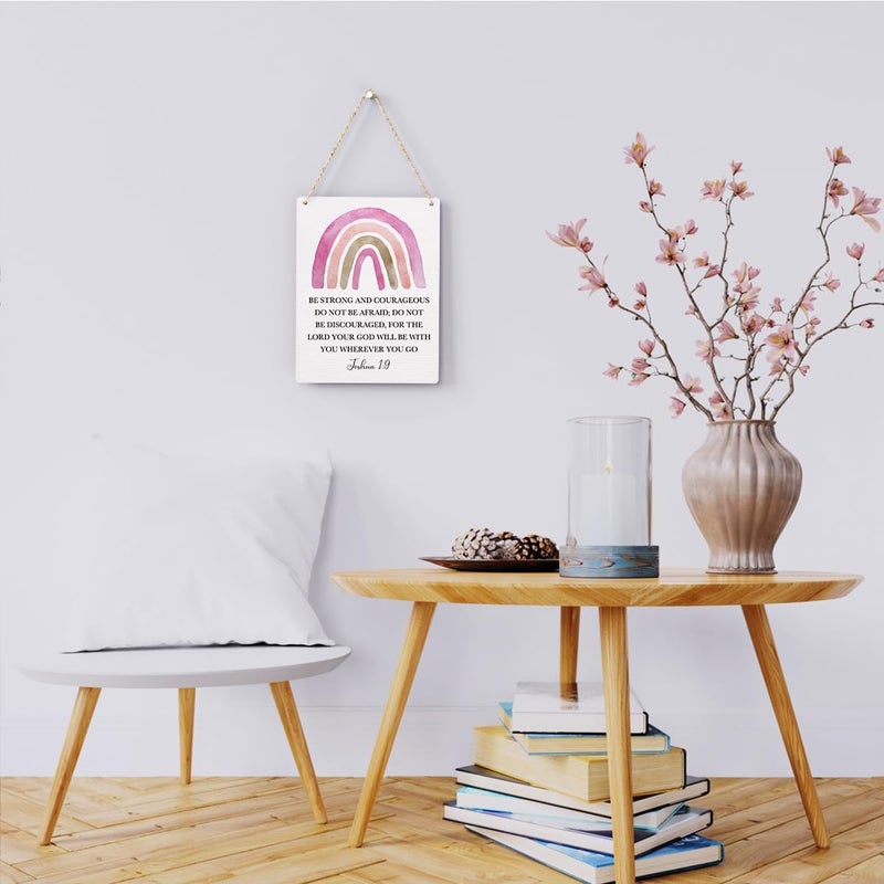 BELLOWDEER Inspirational Boho Scripture Wall Art Bible Verses Joshua 1:9 Wooden Hanging Sign Prayer Room Decor Religious Gift Christian Wall Decor for Home Office Bedroom Baby Boys Girls Room Nursery 8x10 Inches - Image 2